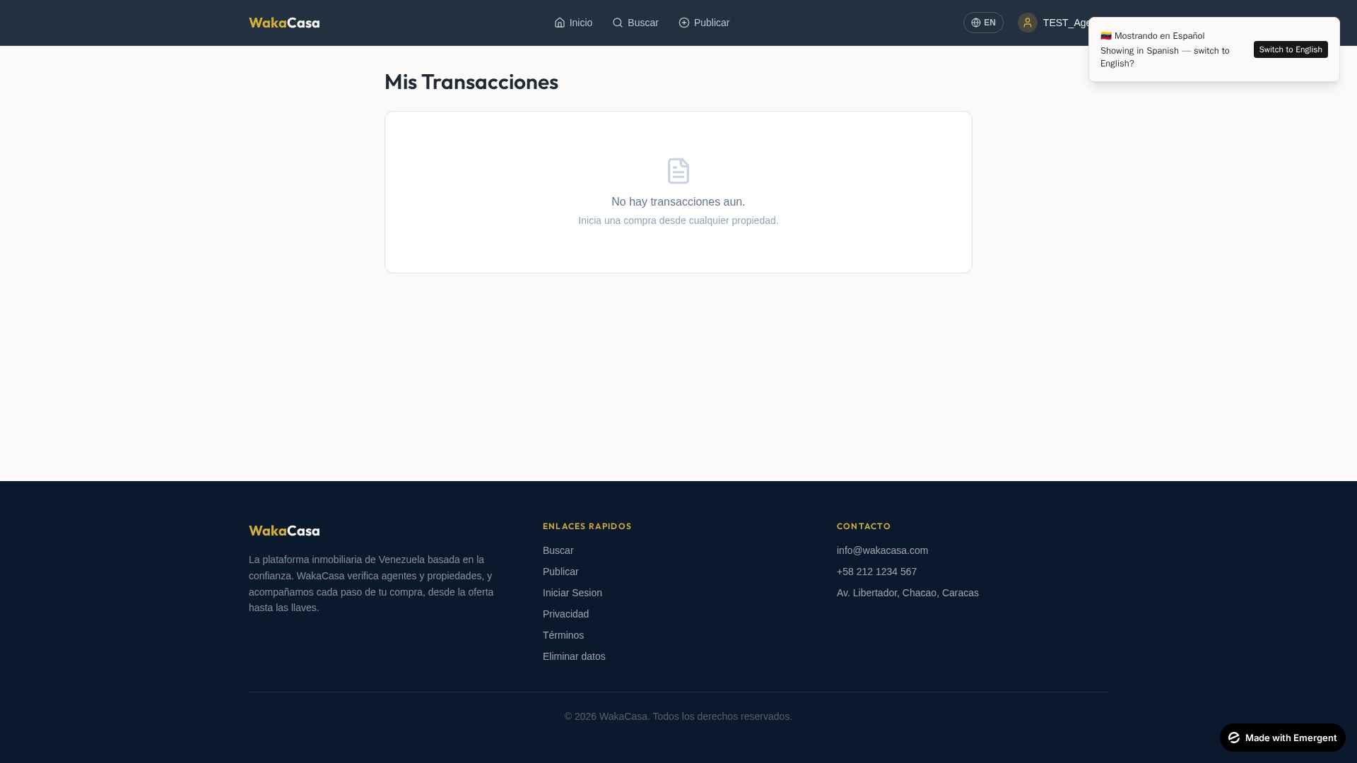 Panel de transacciones WakaCasa